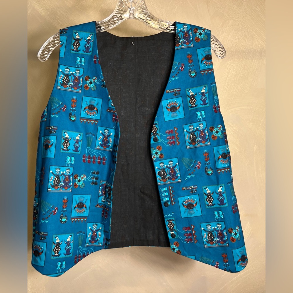 Handmade Sleeveless V-Neck Native American Indian Print Button Up Vest|Size:S/M - Picture 4 of 16